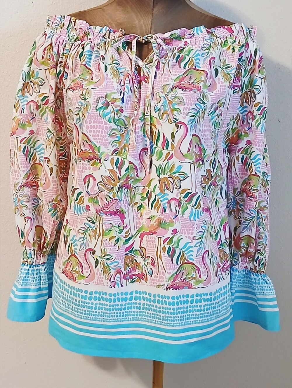 Charlie Paige Pink Flamingo Off-Shoulder Top Size S/M Resortwear Tropical
